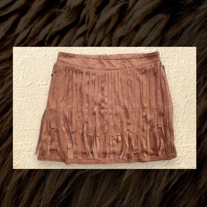 Brown Fringed Faux Suede Cowgirl Mini Skirt